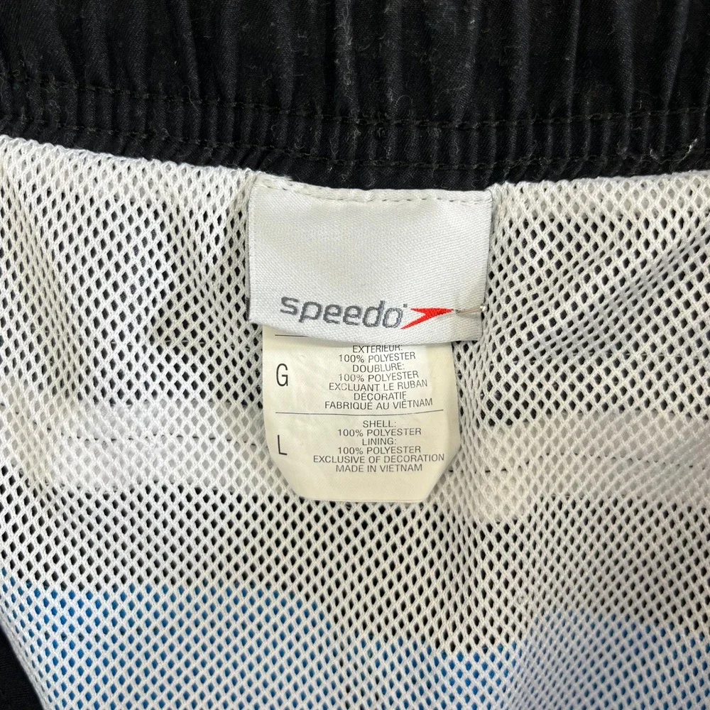 Speedo Mens Swim Trunks Blue Black White Geometric Athletic Size‎ L